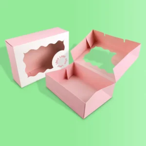 Custom Pink Window Donut Paper Box for Bakery Cakes, Pies, Cookies, and Takeaway Desserts
