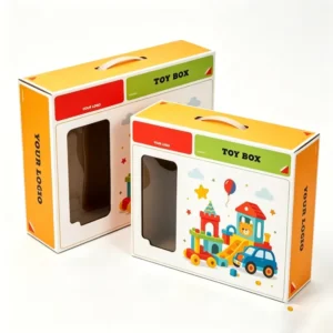 Custom Portable Toy Box with Handle, Recyclable Paper Packaging, Clear Window, Toy Gift Display Storage