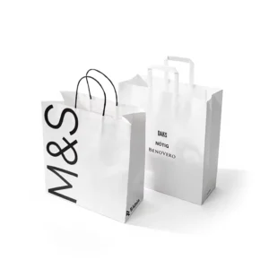Custom Premium White Kraft Paper Bag With Flat Handle Custom Logo Printing For Fine Dining Catering Gift Shopping Bag