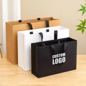 Custom-Print Brown Reusable Paper Shopping Bag with Handle for Clothing, Jewelry, Gifts, and Retail Packaging
