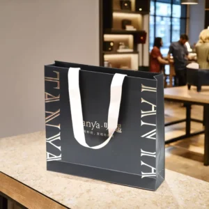 Custom Print Eco Friendly Boutique Retail Luxury Shopping Gift Paper Bag with Ribbon Handle for Shoes & Clothing