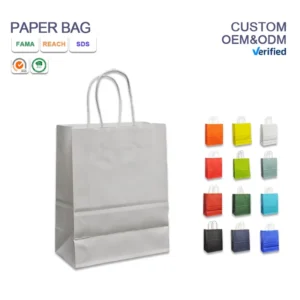Custom Print Eco friendly Promotion Gift Party Tea Coffee Food Takeaway Bags Colorful Kraft Paper Matt Lamination Ribbon Handle