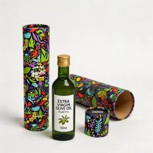 Custom Print Recyclable Paper Tube Box Floral Cylinder Cardboard Canister for Olive Oil Wine Bottle Beverage Gift Packaging