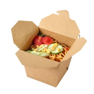 Custom Print White Portable Chinese Food Box Square Bottom Kraft Paper Lunch Box With Plastic Metal Wire Handle for Noodles