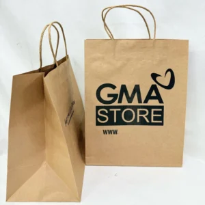 Custom Printed 150gsm Craft Paper Gift Shopping Bag, Brown and White