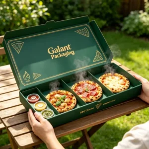 Custom Printed 3-Compartment Food-Grade Cardboard Pizza Box for Mini Pizzas and Takeaway