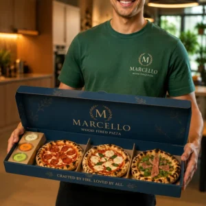 Custom Printed 3-Compartment Pizza Box Food-Grade Cardboard Packaging for Mini Pizzas Pie Eco-Friendly Takeaway Box