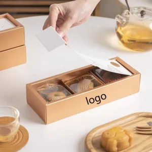Custom Printed 3-Grid Cookies Box Brown Kraft Paper Sliding Mooncake Pastry Biscuit Box with Handle