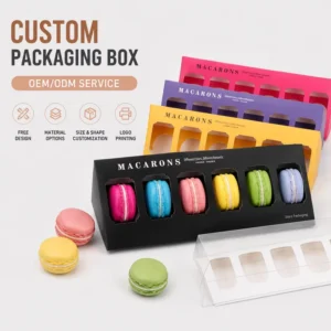 Custom Printed 6-Piece Macaron Gift Box with Clear PET Sleeve