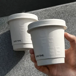 Custom Printed 8oz 12oz 16oz Biodegradable White Double Wall Paper Cups with Lids for Hot Drinks and Takeaway Coffee