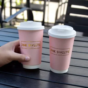 Custom Printed 90-Caliber Double-Wall Disposable Paper Cups, 8oz/10oz/12oz/16, Hot Stamping, With Lids