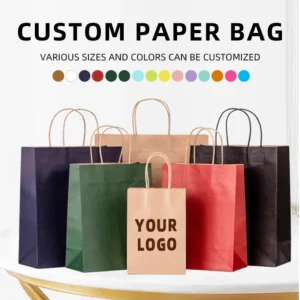 Custom Printed Bakery Kraft Paper Bags with Handles for Food Delivery