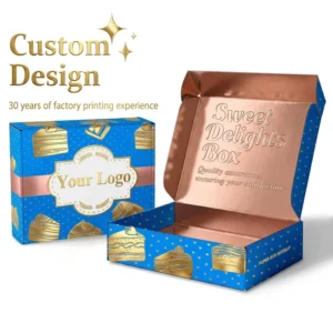 Custom Printed Bakery Packaging Box, Foldable Paper Box with Color Pattern and Logo Printing for Dessert, Cake, Candy, and Food