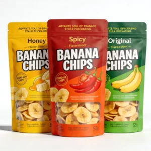 Custom Printed Banana Chips Resealable Packaging Stand up Zipper Pouch Plastic Bag for Fruit Chips