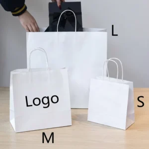 Custom Printed Biodegradable Gift Shopping Bags with Handle Food Takeaway Packaging Brown Kraft Paper Bag With Logo