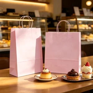Custom Printed Biodegradable Kraft Paper Bags with Handles for Ice Cream, Dessert, Bakery, and Takeaway