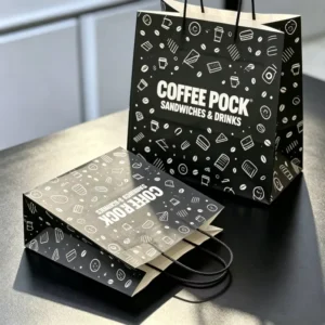 Custom Printed Biodegradable Kraft Paper Takeaway Bags with Handles for Coffee, Fast Food, and Snacks