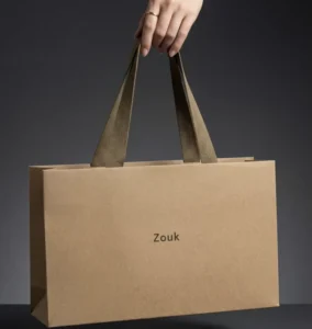 Custom Printed Biodegradable Recyclable Kraft Paper Takeaway Bags with Handles for Fast Food