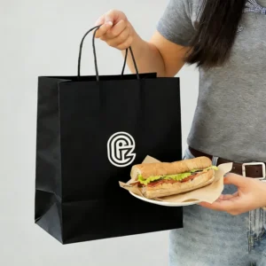 Custom Printed Biodegradable Take Away Brown Kraft Paper Bag for Food Delivery and Take Out with Handles