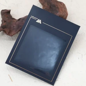 Custom Printed Black Card Paper Envelope with Gold Foil Stamping and PVC Window