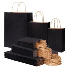 Custom Printed Black Kraft Paper Food Takeaway Shopping Bag with Handle