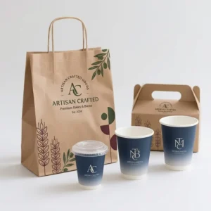 Custom Printed Branding OEM Kraft Paper Bag With Matching Box for Restaurant Bakery Takeaway Fast Food Packaging Set