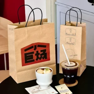 Custom Printed Brown Kraft Paper Coffee Bags with Twisted Handles, 1/2/4-Cup Takeaway
