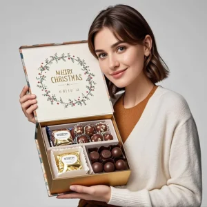 Custom Printed Cardboard Gift Box with Magnetic Lid, Chocolate Truffle Packaging, Birthday Valentine’s Christmas