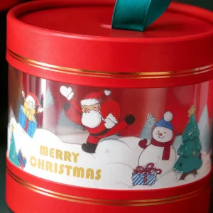 Custom Printed Clear-Window Christmas Round Paper Canister for Candy and Cookies