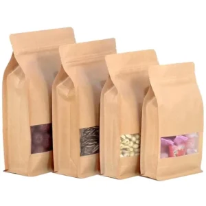 Custom Printed Clear Window Stand up Unprinted Pouch Brown Kraft Zipper Paper Bag for Food Snack Packaging