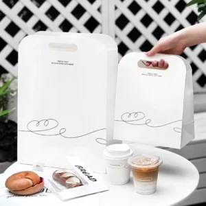 Custom Printed Coffee Kraft Paper Bag with White Card for Baking, Shopping, and Takeaway