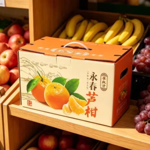 Custom Printed Corrugated Orange and Citrus Fruit Shipping Boxes with Plastic Handle