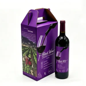 Custom Printed Corrugated Wine Bottle Packaging Box with Handle Foldable Cardboard Gift Box for 750ml/1L Wine