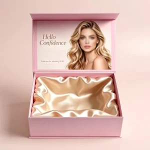 Custom Printed Cosmetics Cardboard Box Recyclable Wig Hair Extension Magnetic Packaging Box with Satin Lining