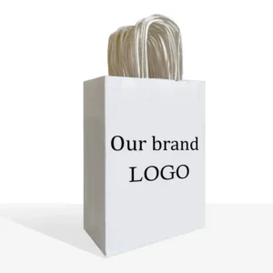 Custom Printed Degradable White Kraft Paper Bag with Handle for Catering, Takeaway, and Supermarket Use