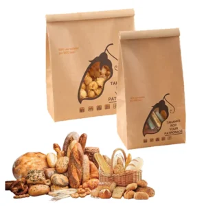 Custom Printed Design Food Grade Brown Kraft Paper Bakery Toast Bread Loaf Bag For Bread Food Storage With Clear Front Window