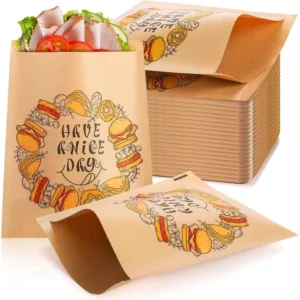 Custom Printed Designed Brown Snack Fries Baked Goods Greaseproof Wax Coating Packaging Kraft Paper Sandwich Bags