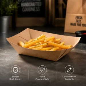 Custom Printed Disposable Eco-Friendly Biodegradable Cardboard Rectangle Boat Tray for Salad, Snacks, Cookies, and Takeaway