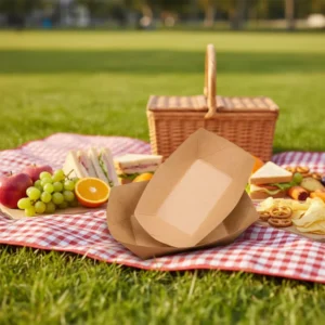 Custom Printed Disposable Eco-Friendly Kraft Paper Boat Food Tray for Parties, Outdoor Picnics, and Fast Food Snacks