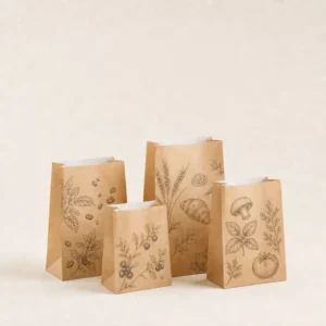 Custom Printed Disposable Kraft Paper Bags with Square Bottom for Toast, Bread and Takeaway Packaging