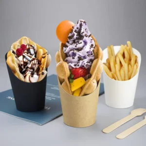 Custom Printed Disposable Kraft Paper Cups for Eggs, French Fries, Yogurt, and Ice Cream, Thickened Oblique Cups
