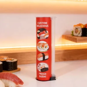 Custom Printed Disposable Sushi Push Pop Paper Tube Cylinder Paper Canister Sashimi Push Out Packaging