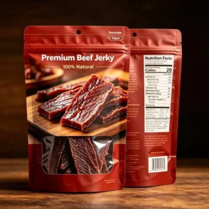 Custom Printed Durable Flat Zipper Plastic Beef Jerky Dried Meat Biltong Salad Milk Pet Food Storage Stand Pouch with Window