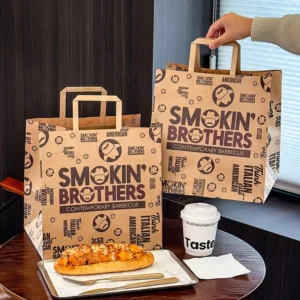 Custom Printed Eco Friendly Biodegradable Recyclable Your Own Logo Restaurant Catering Food Barbecue Takeaway To Go Paper Bags