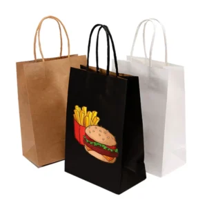Custom Printed Eco Friendly Gift Food Take Away Kraft Paper Shopping Bag Brown Black White Kraft Paper Bag for Food Delivery
