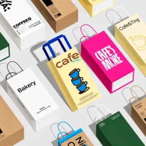Custom Printed Eco-Friendly Kraft Paper Coffee Bag with Handles Durable Multipurpose Takeaway Packaging Bags for Coffee Desserts