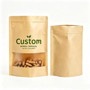 Custom Printed Eco-Friendly Reusable Flat-Bottom Brown Kraft Paper Stand-Up Pouch with Window