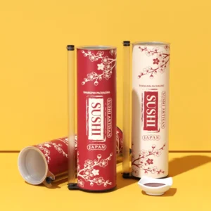 Custom Printed Eco friendly Food Grade Sushi Push Pop Paper Tube Chopsticks Cylinder Paper Canister Snack Pizza Packaging