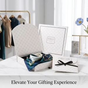 Custom Printed Envelope Folding Gift Box Art Cardboard Paper Ribbon Tie Closure for Scarf Handkerchief Wedding Gift Packaging