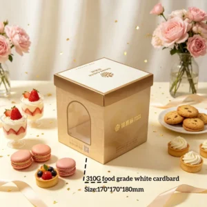 Custom Printed Foldable Cake Paper Box with Window, Food-Safe Dessert Gift Packaging